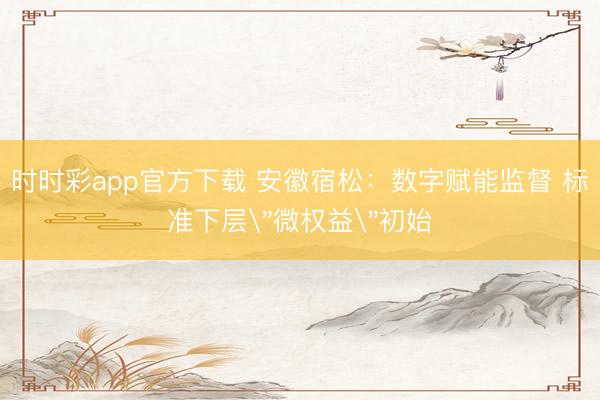 時(shí)時(shí)彩app官方下載 安徽宿松：數(shù)字賦能監(jiān)督 標(biāo)準(zhǔn)下層