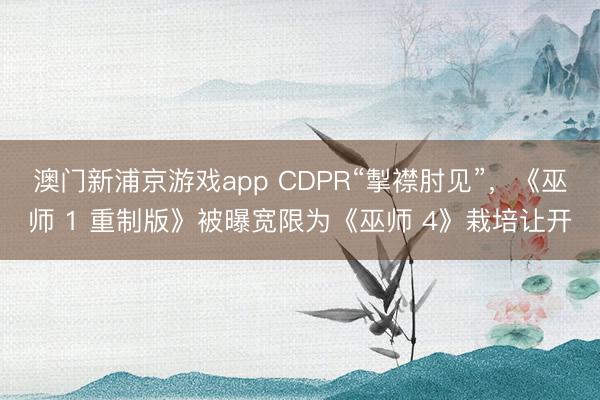 澳門新浦京游戲app CDPR“掣襟肘見”，《巫師 1 重制版》被曝寬限為《巫師 4》栽培讓開
